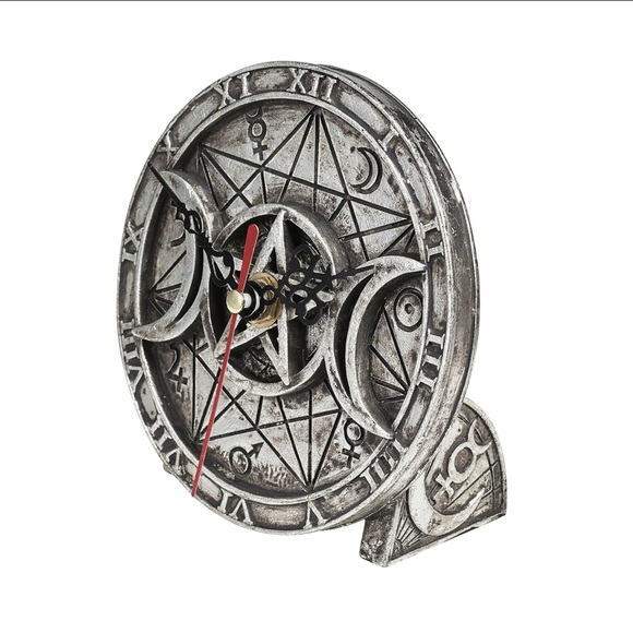 DISCONTINUED!!! Alchemy Gothic Wiccan Moon Pentagram Table Clock NWT - Picture 2 of 2